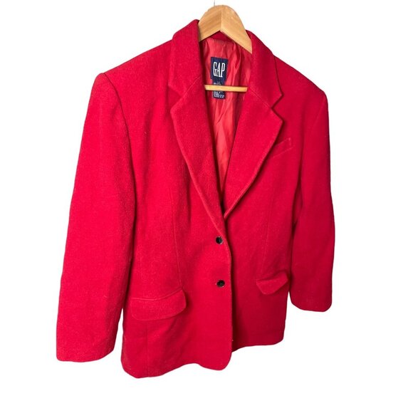 Vintage 90s Gap Red Two Button Wool Blend Blazer Sz L - Picture 3 of 8